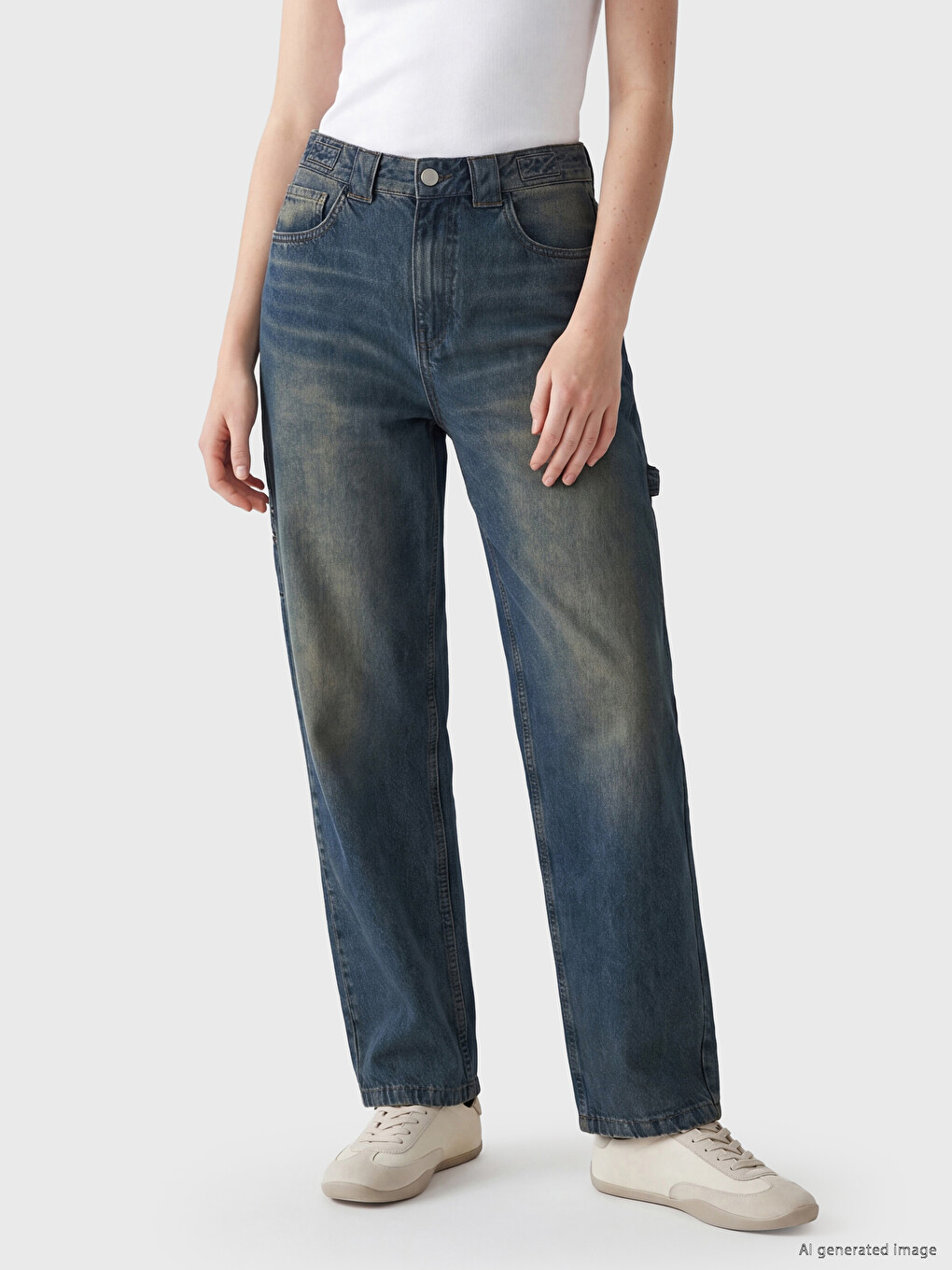 İndigo Baggy Fit Kadın Jean Pantolon-2