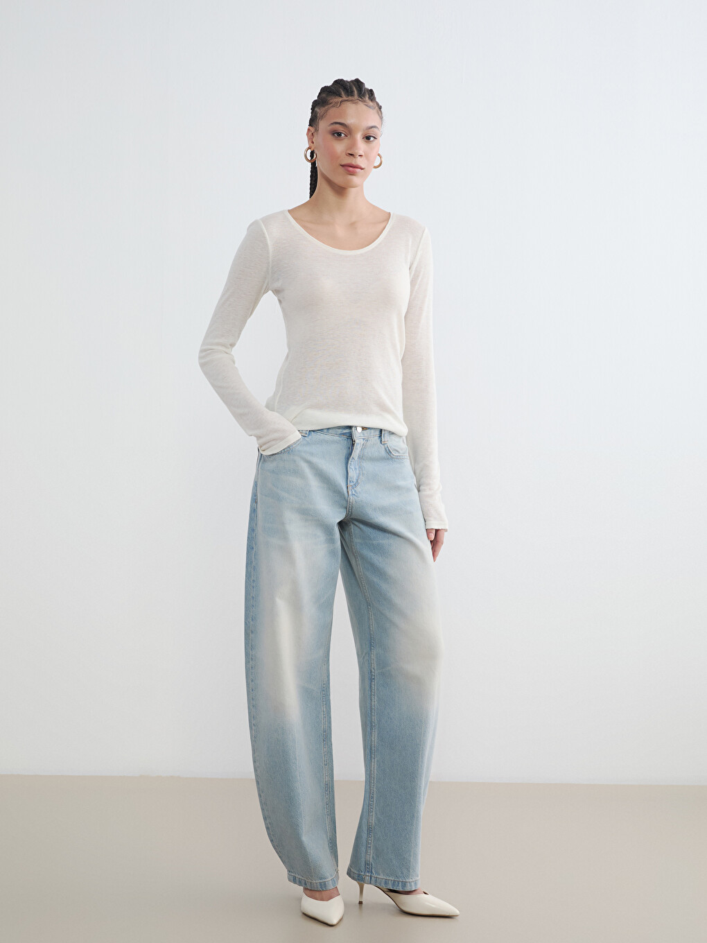 İndigo Yüksek Bel Baggy Fit Kadın Jean Pantolon