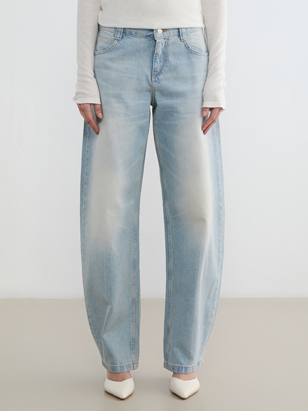 İndigo Yüksek Bel Baggy Fit Kadın Jean Pantolon-1