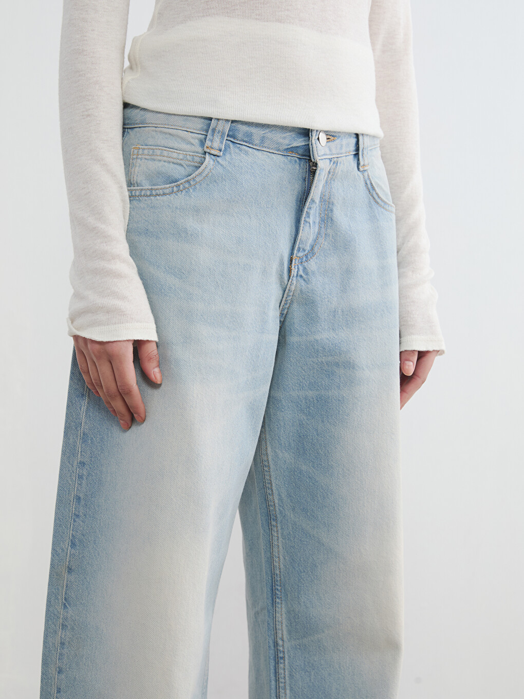 İndigo Yüksek Bel Baggy Fit Kadın Jean Pantolon-2