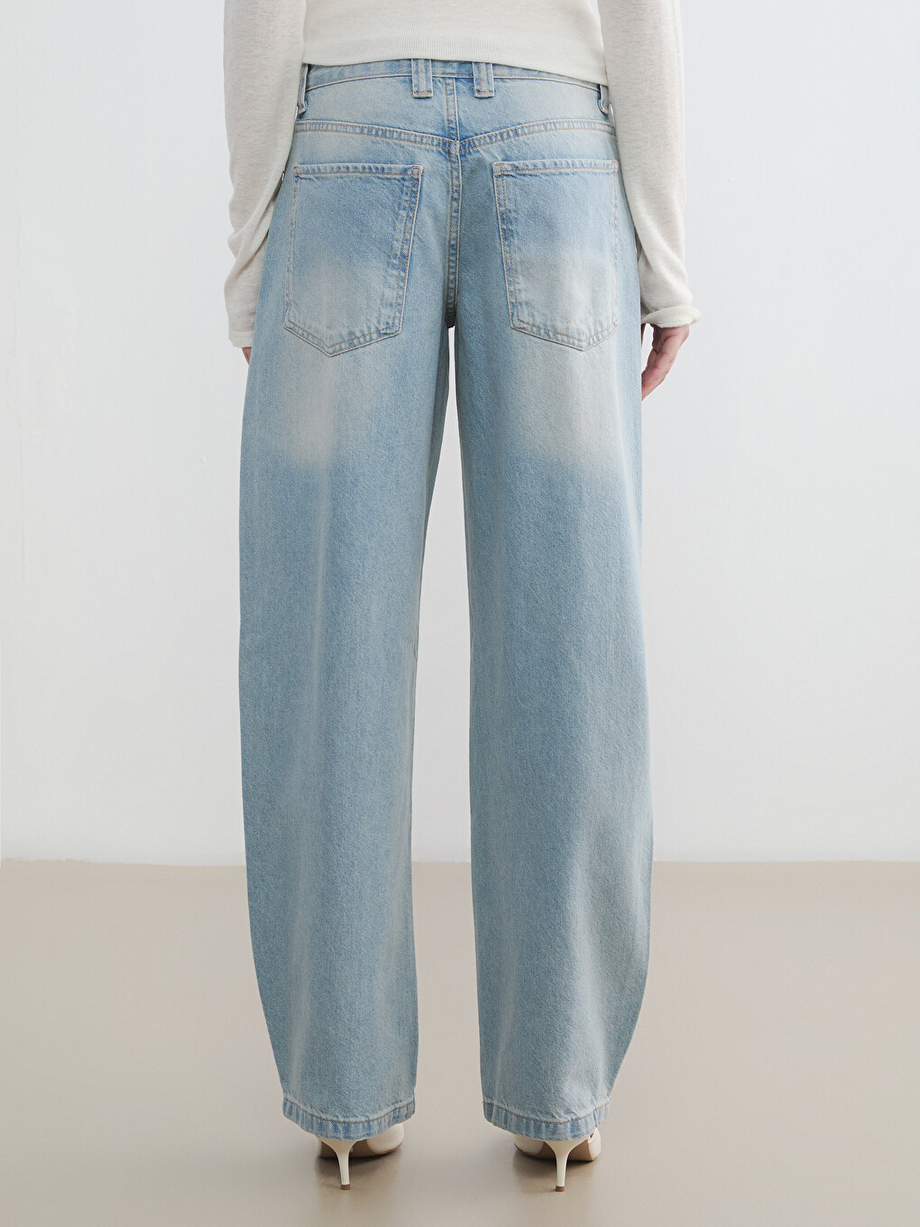 İndigo Yüksek Bel Baggy Fit Kadın Jean Pantolon-3