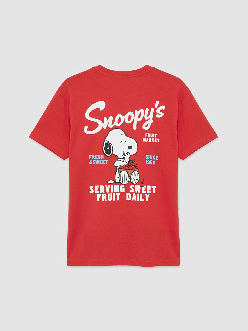 Kırmızı Bisiklet Yaka Snoopy Baskılı Kadın Tişört-1
