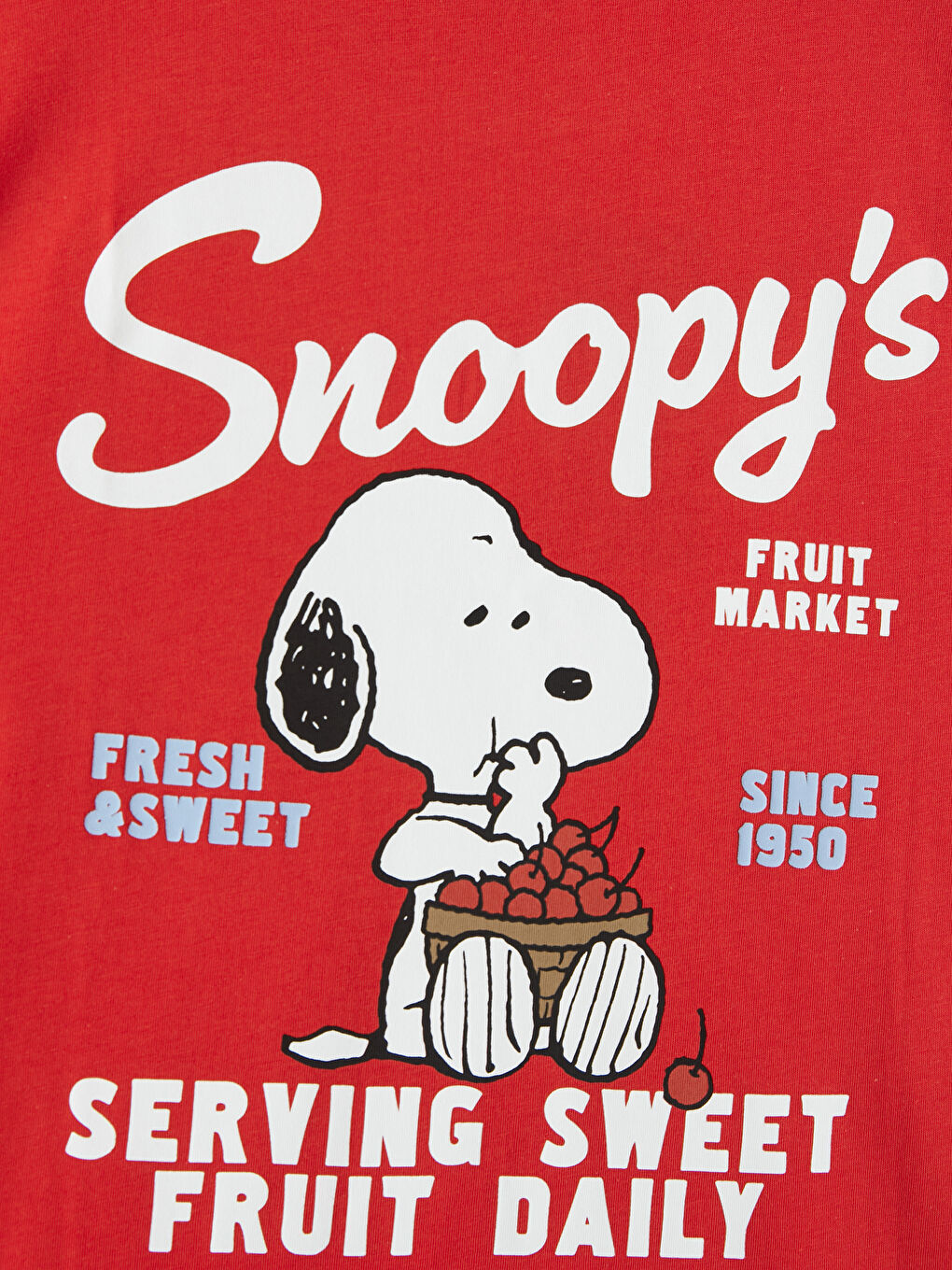 Kırmızı Bisiklet Yaka Snoopy Baskılı Kadın Tişört-2