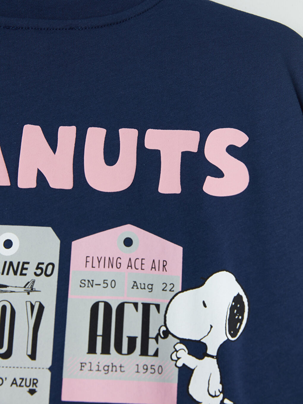 Lacivert Bisiklet Yaka Snoopy Baskılı Kadın Tişört-3