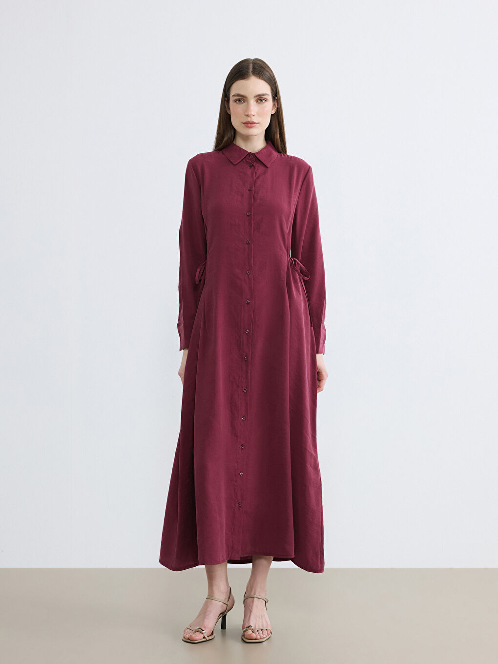 Bordo Modal Karışımlı Gömlek Elbise-1