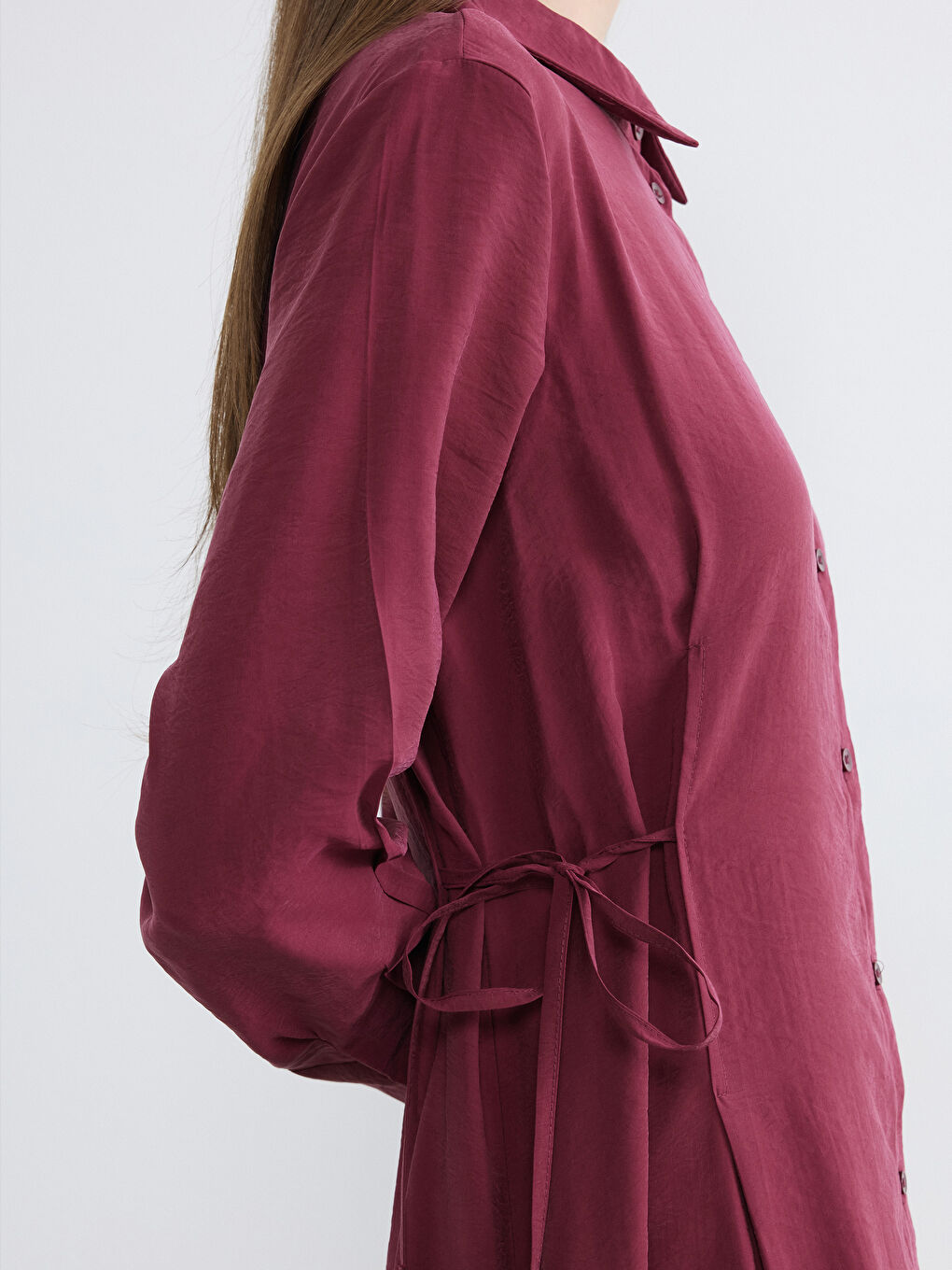 Bordo Modal Karışımlı Gömlek Elbise-2