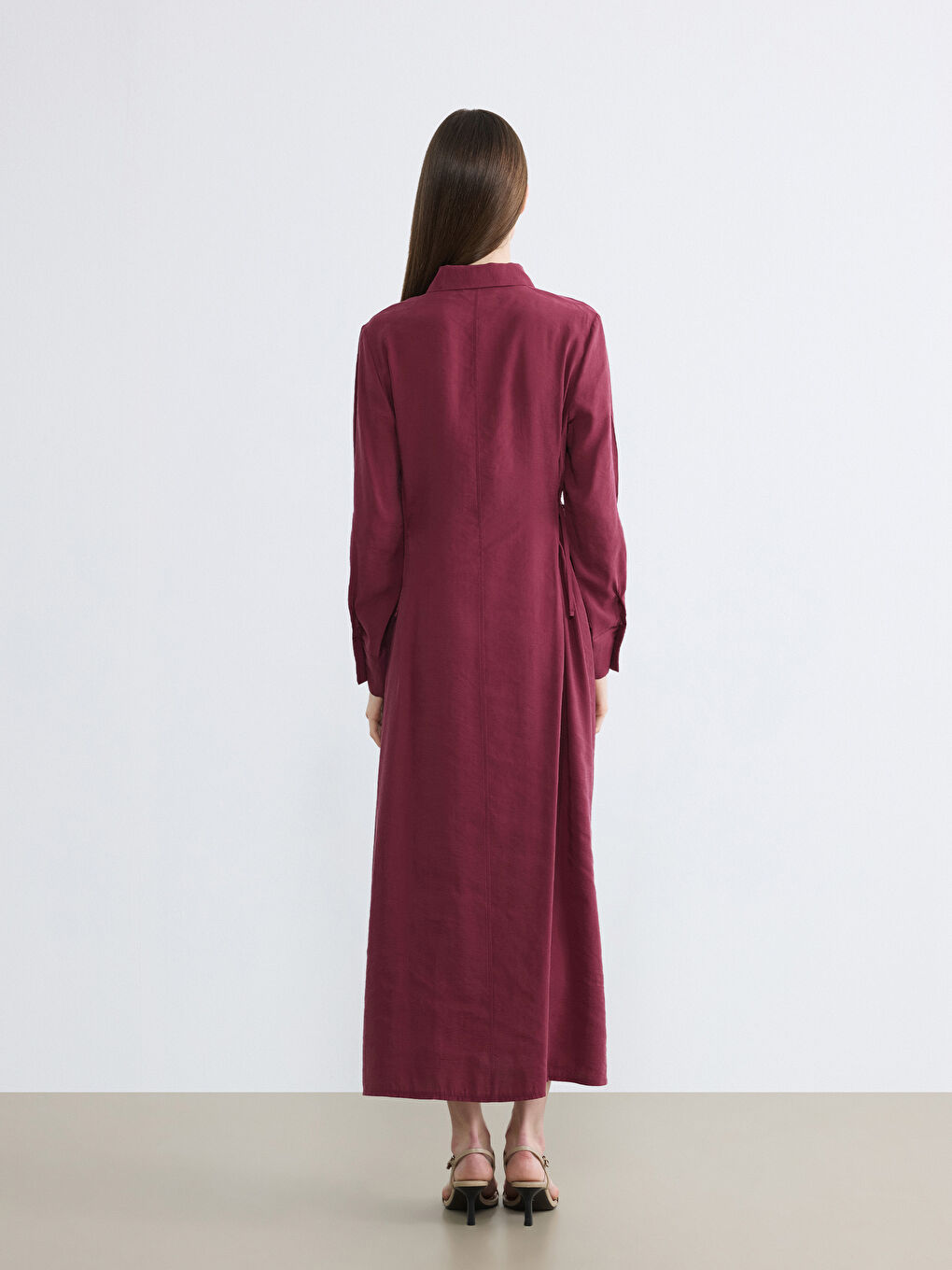 Bordo Modal Karışımlı Gömlek Elbise-3