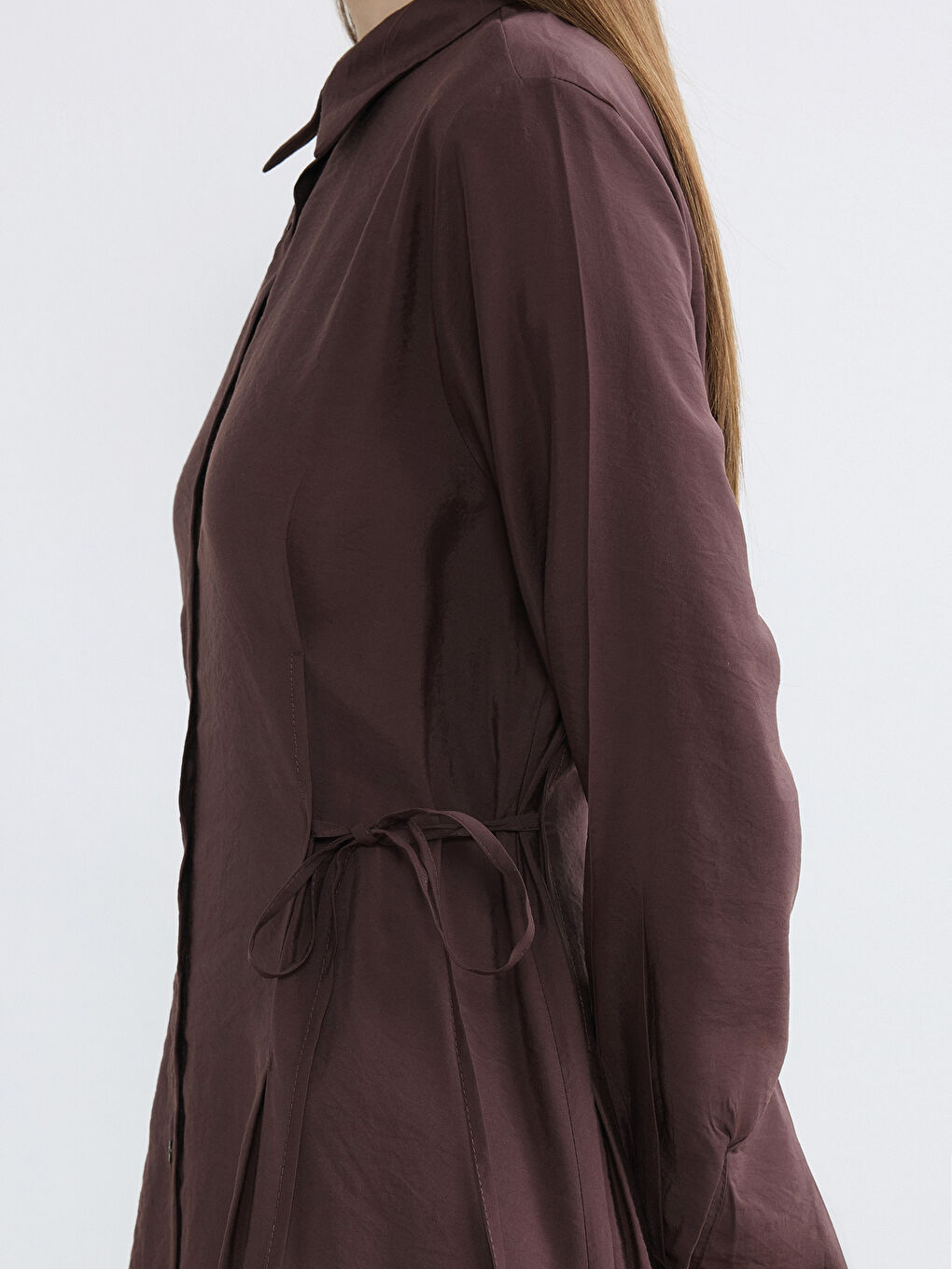 Kahverengi Modal Karışımlı Gömlek Elbise-2