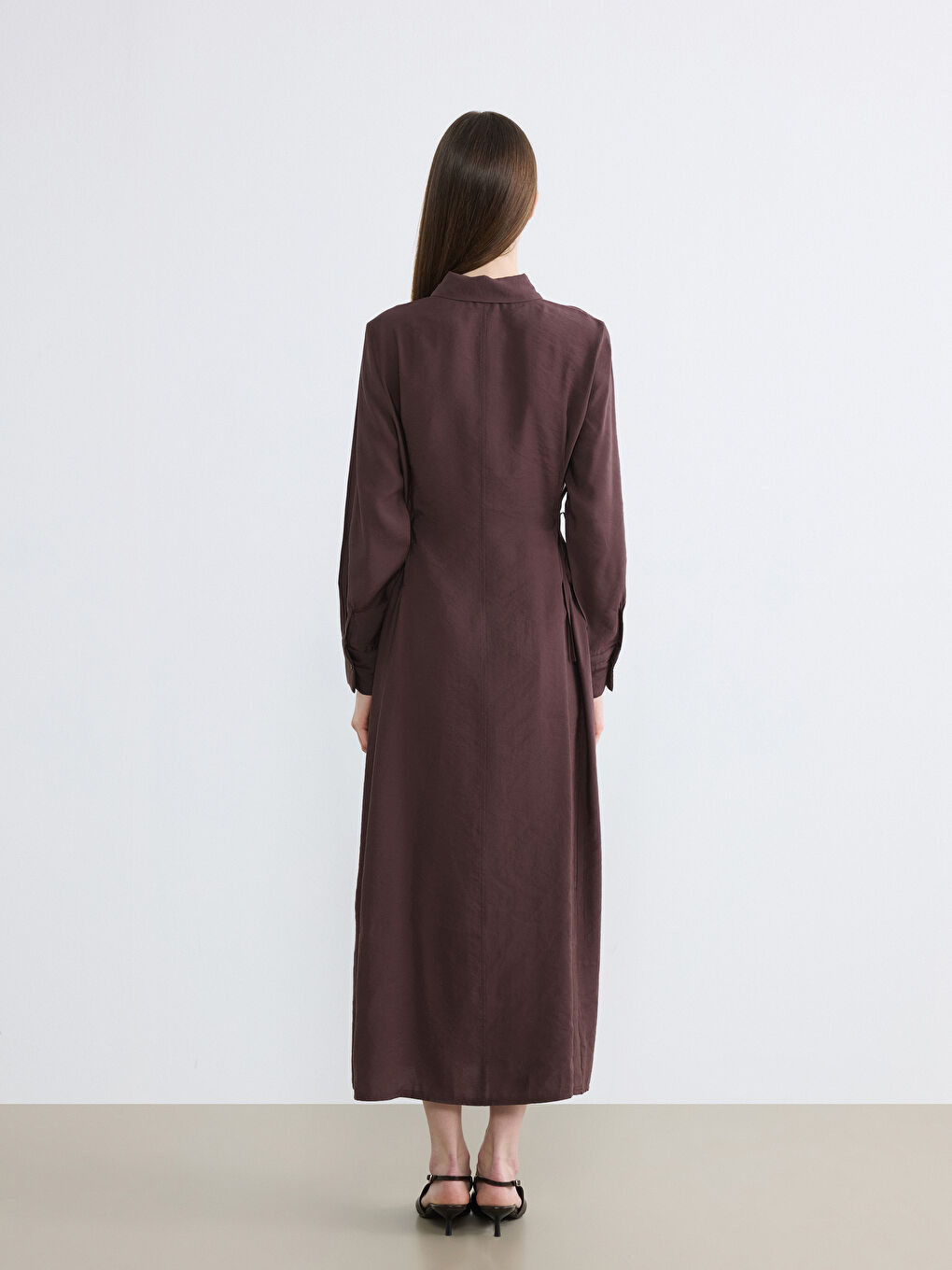 Kahverengi Modal Karışımlı Gömlek Elbise-3