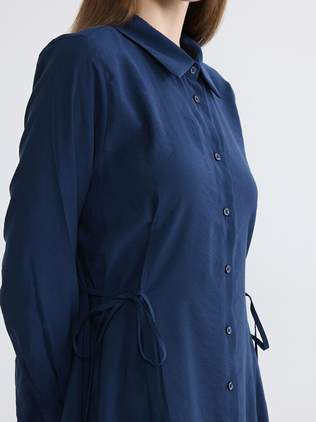 Lacivert Modal Karışımlı Gömlek Elbise-2