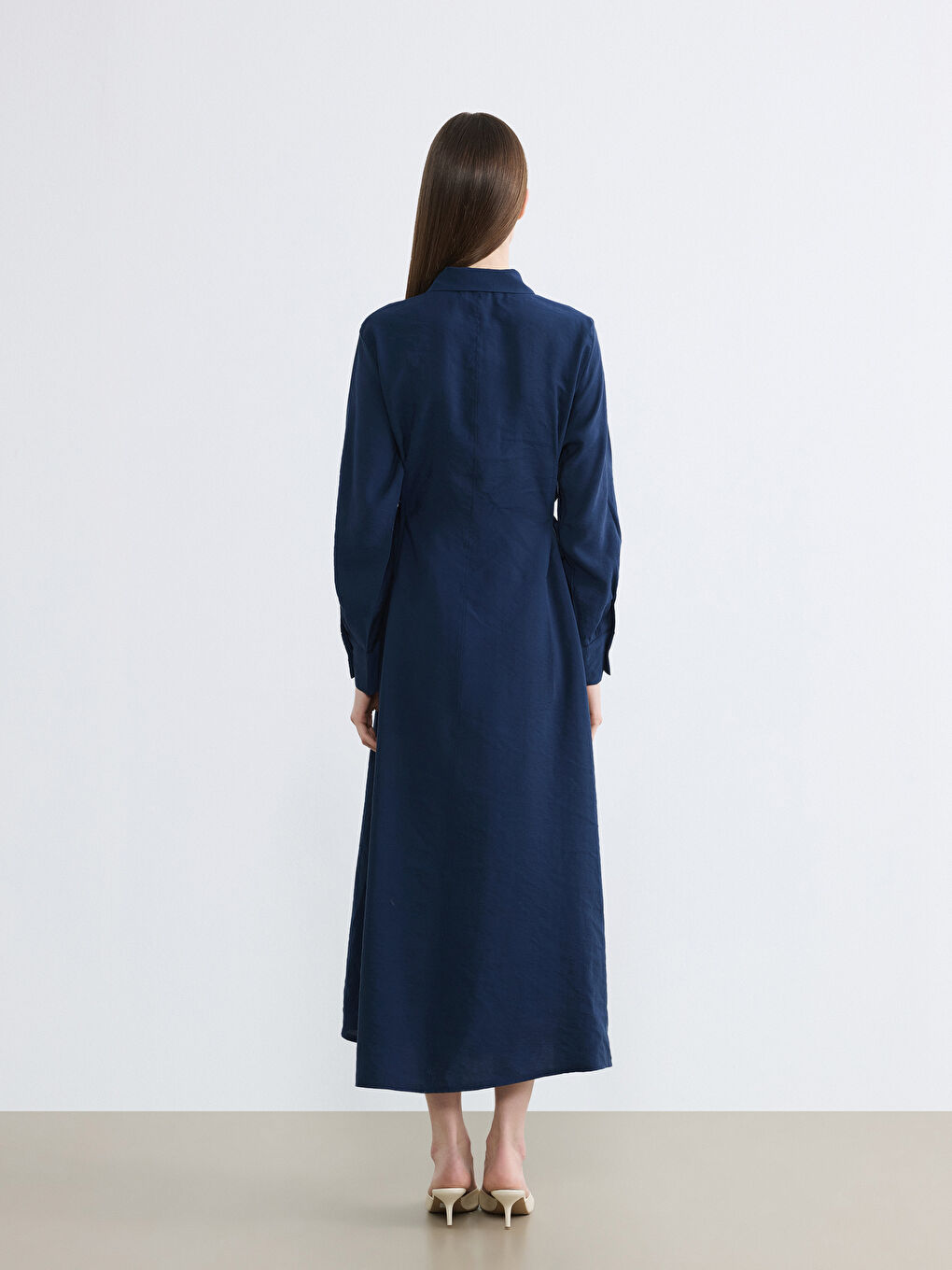 Lacivert Modal Karışımlı Gömlek Elbise-3