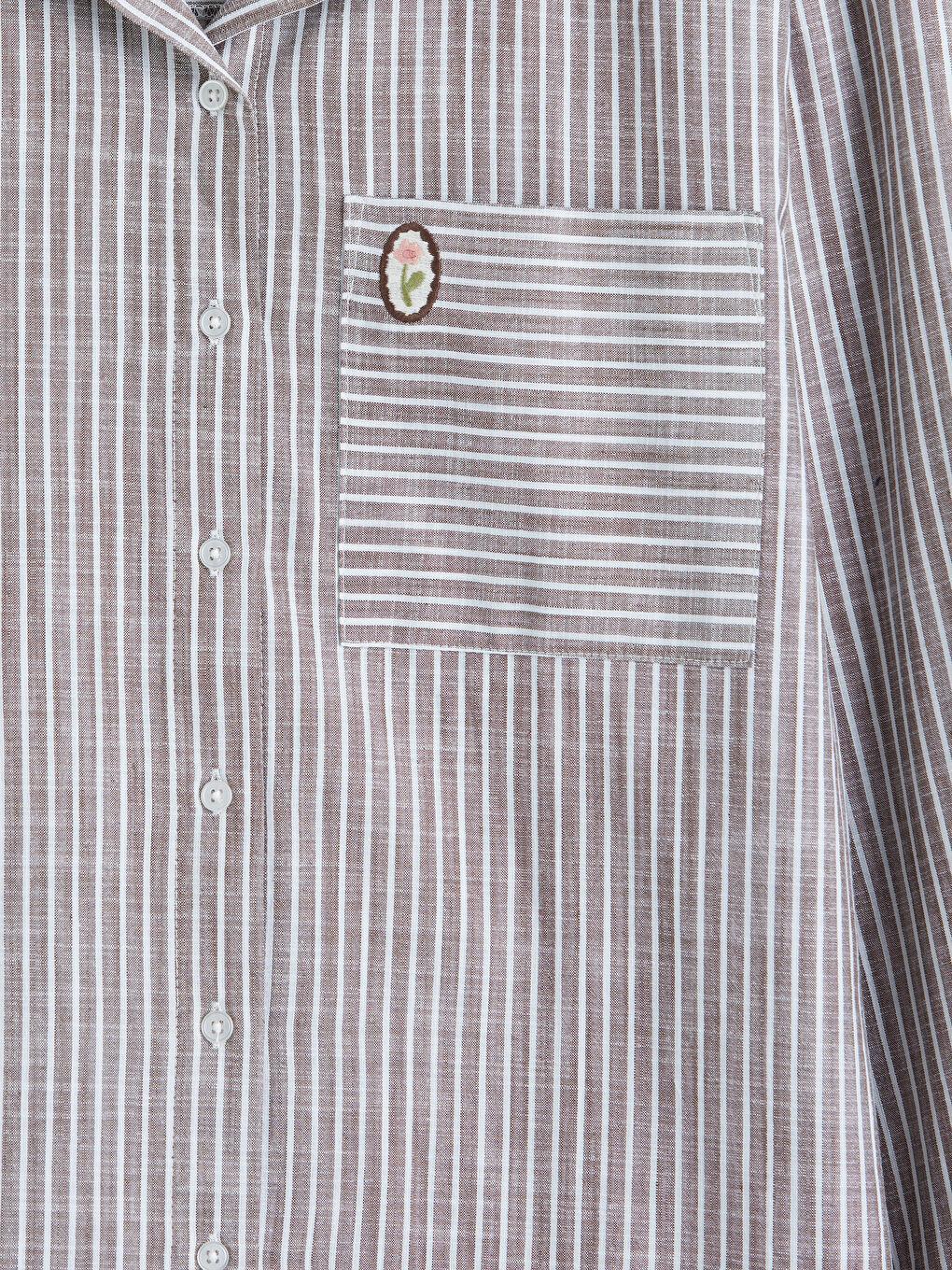 Kahverengi Çizgili Poplin Kadın Gömlek Tunik-2