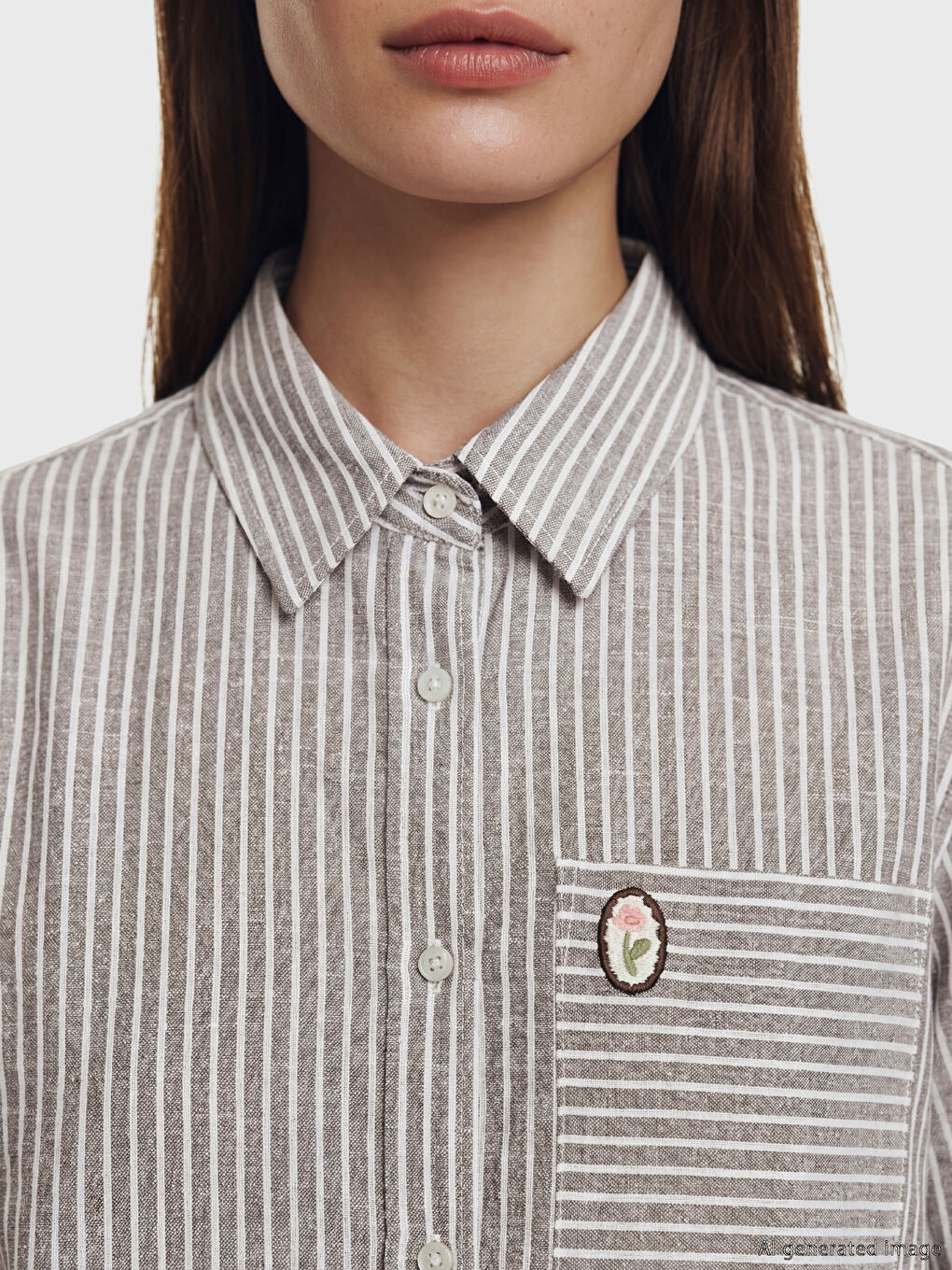 Kahverengi Çizgili Poplin Kadın Gömlek Tunik-2