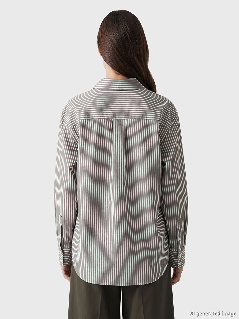 Kahverengi Çizgili Poplin Kadın Gömlek Tunik-3