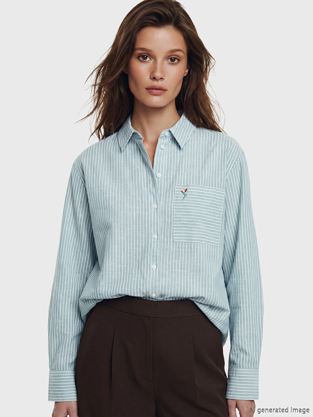 Yeşil Çizgili Poplin Kadın Gömlek Tunik