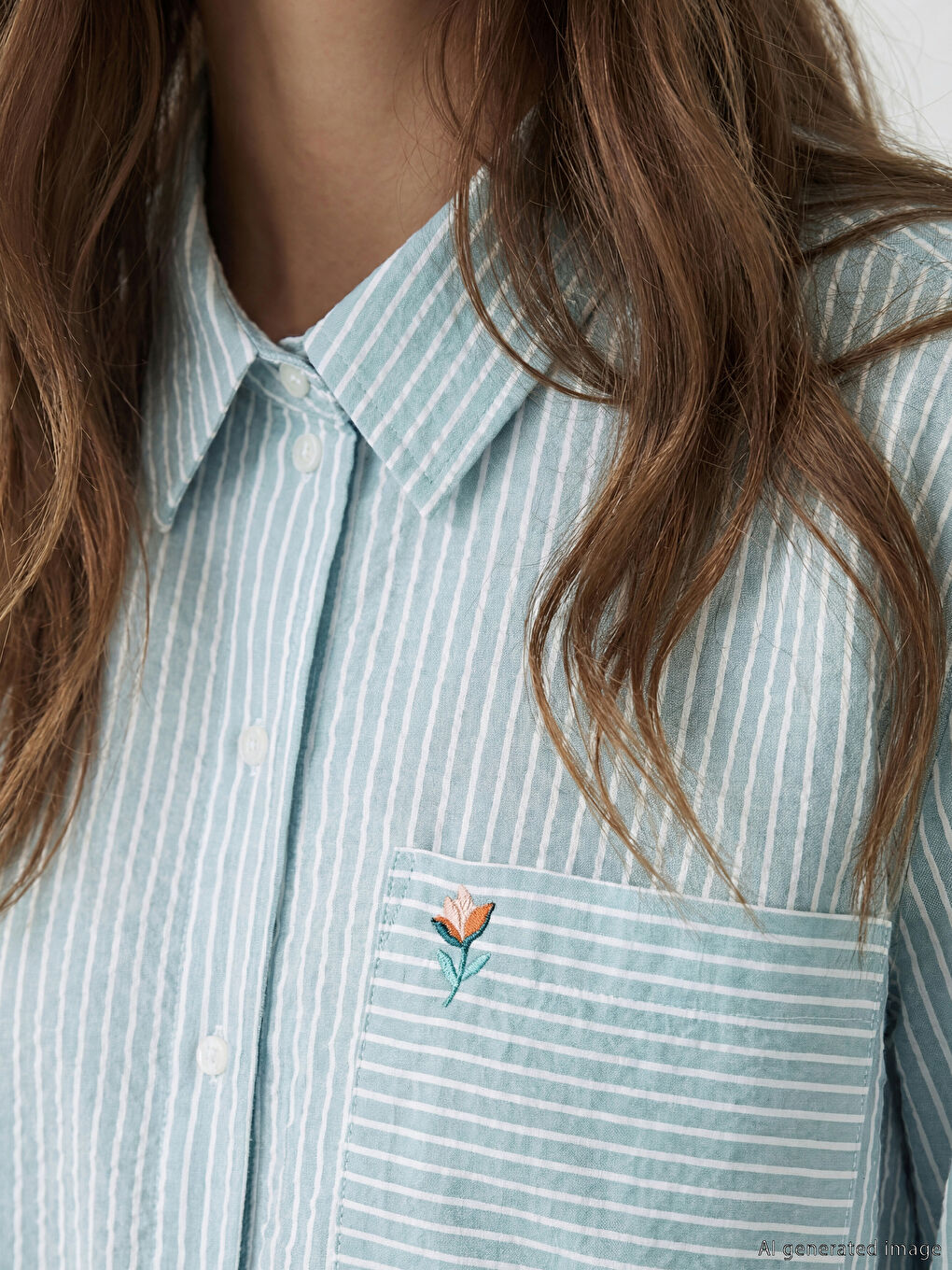 Yeşil Çizgili Poplin Kadın Gömlek Tunik-2