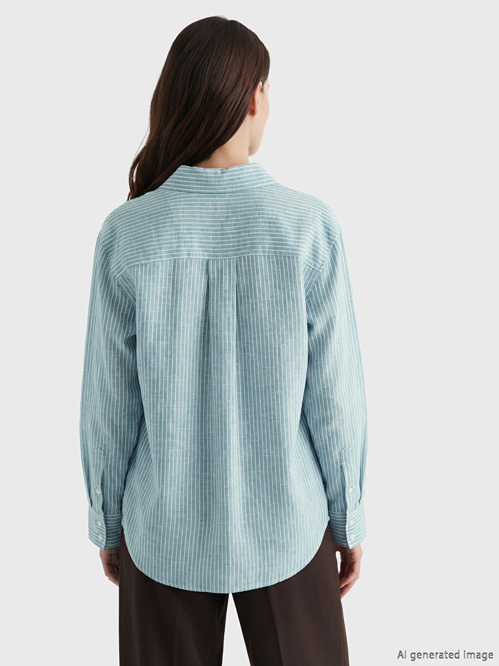 Yeşil Çizgili Poplin Kadın Gömlek Tunik-3