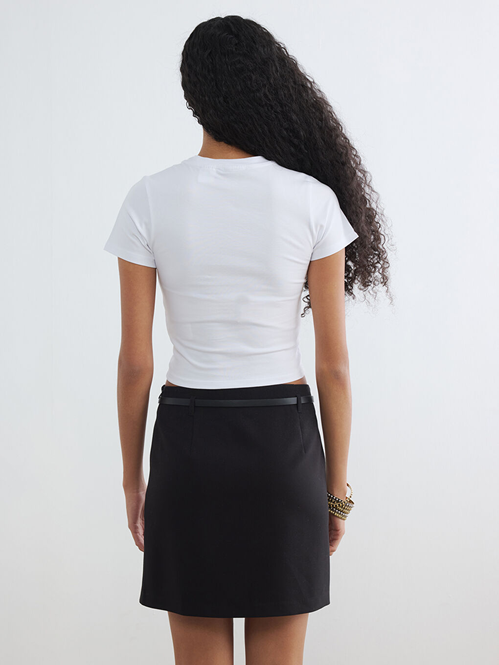 Beyaz Bisiklet Yaka Bambi Baskılı Kadın Crop-3