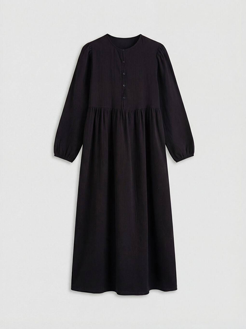 Siyah Bisiklet Yaka Büzgülü Müslin Elbise