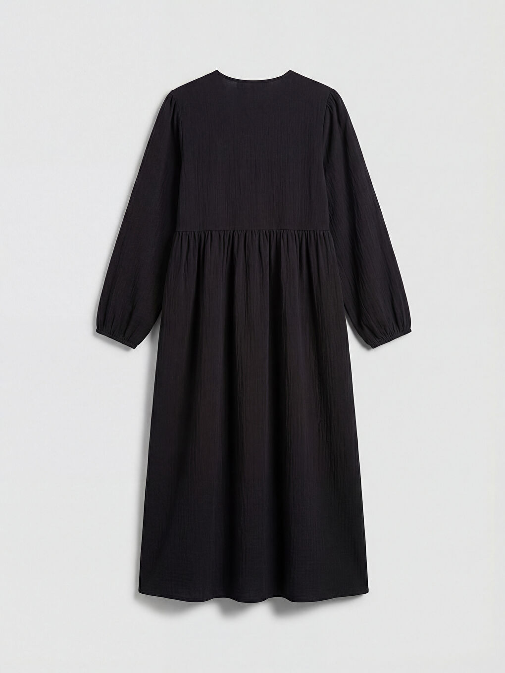 Siyah Bisiklet Yaka Büzgülü Müslin Elbise-1