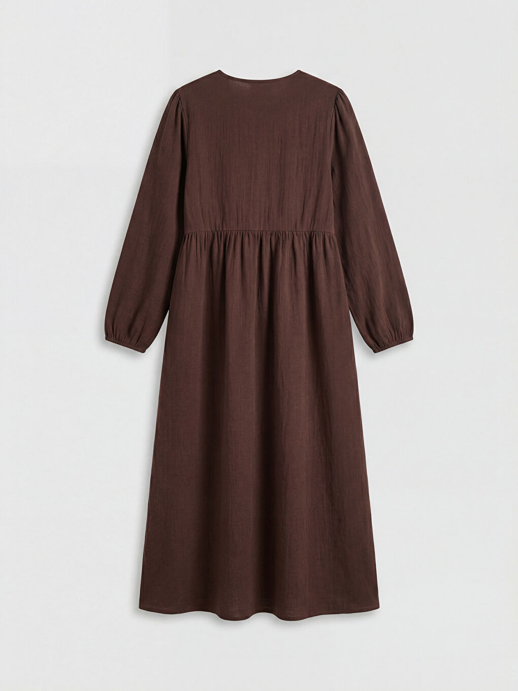 Kahverengi Bisiklet Yaka Büzgülü Müslin Elbise-1