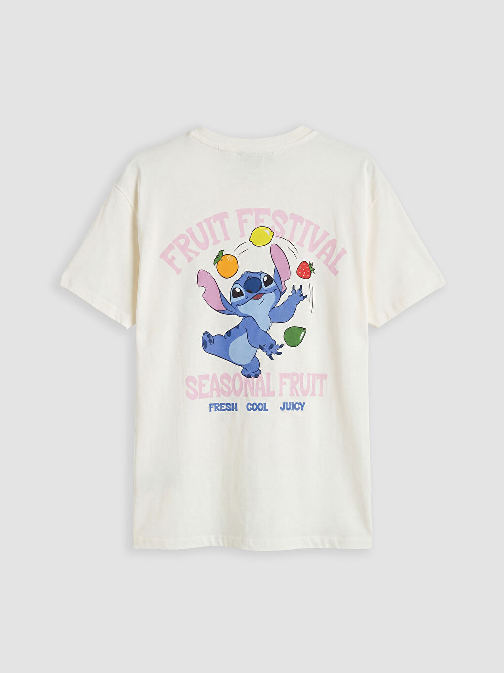 Bej Bisiklet Yaka Stitch Baskılı Kadın Tişört-5