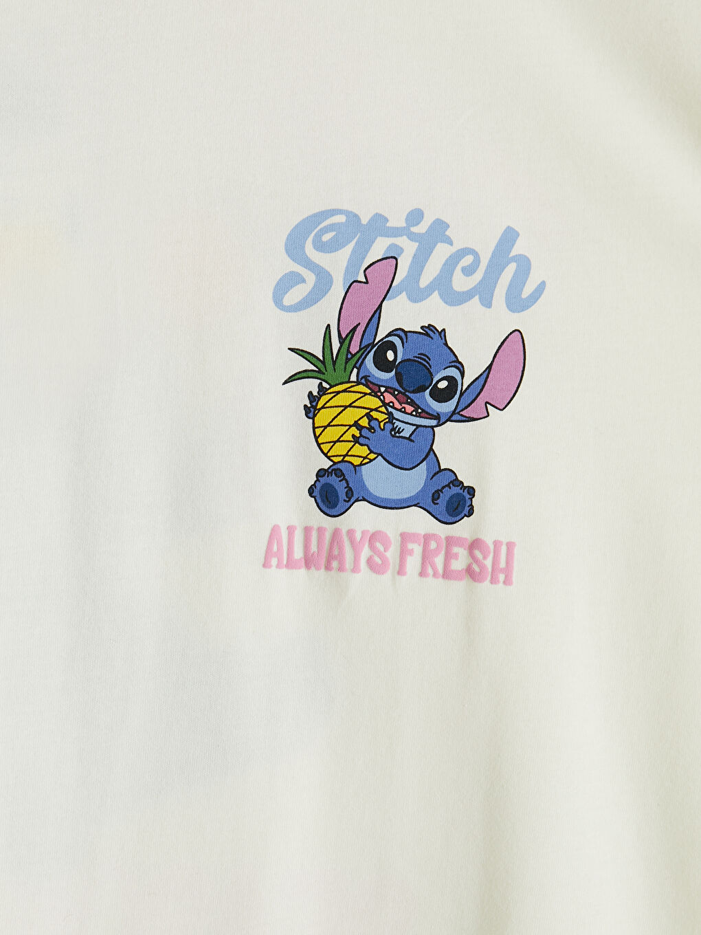 Bej Bisiklet Yaka Stitch Baskılı Kadın Tişört-6