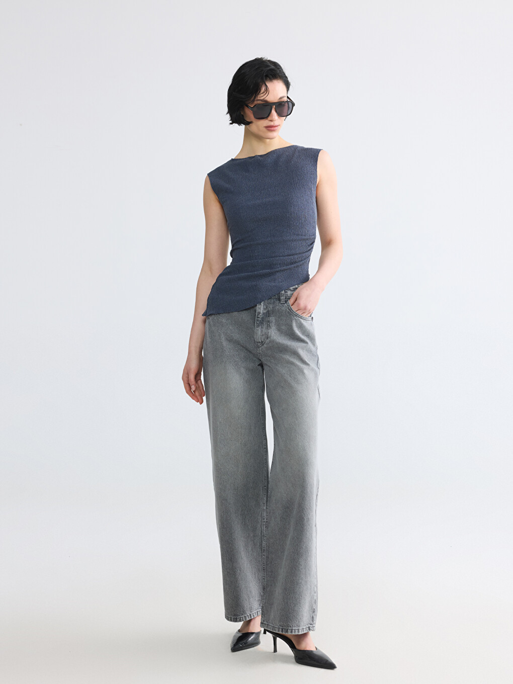 Gri Straight Fit Kadın Jean Pantolon