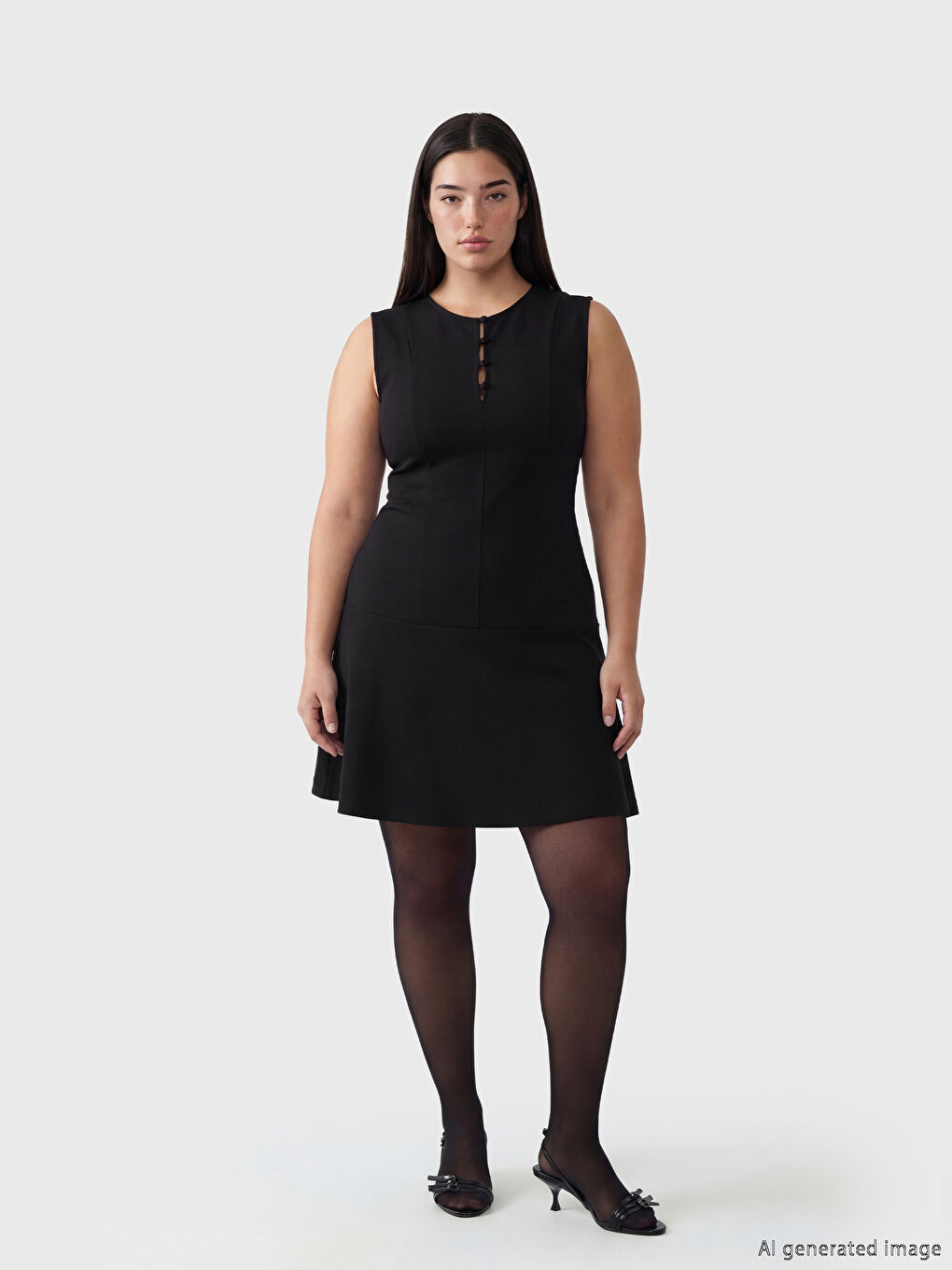 Siyah Petite Bisiklet Yaka A Kesim Peplum Mini Elbise-1