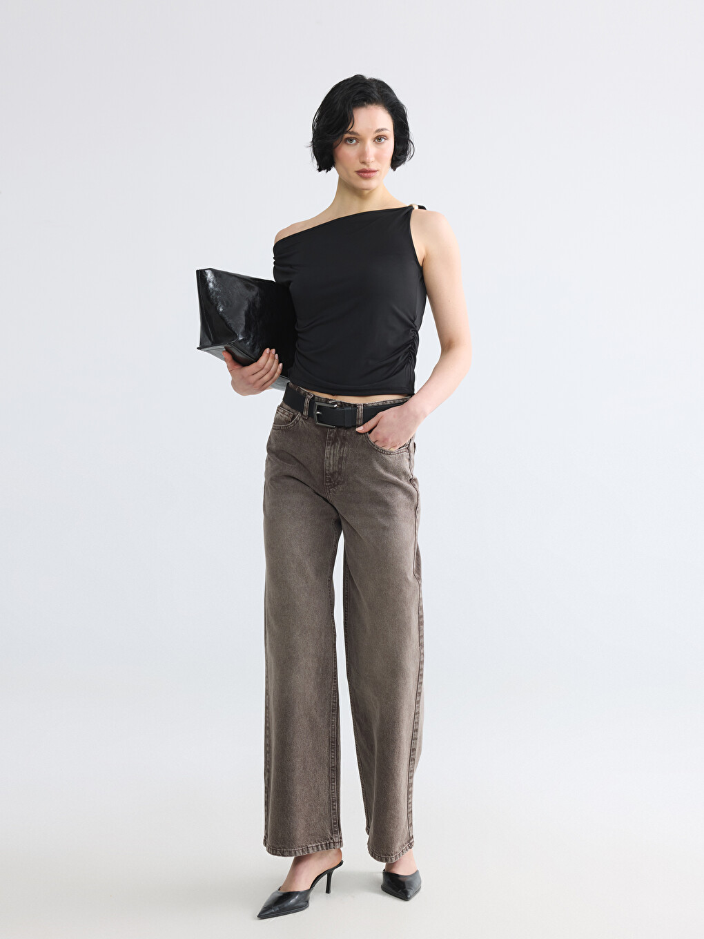 Kahverengi Straight Fit Kadın Jean Pantolon