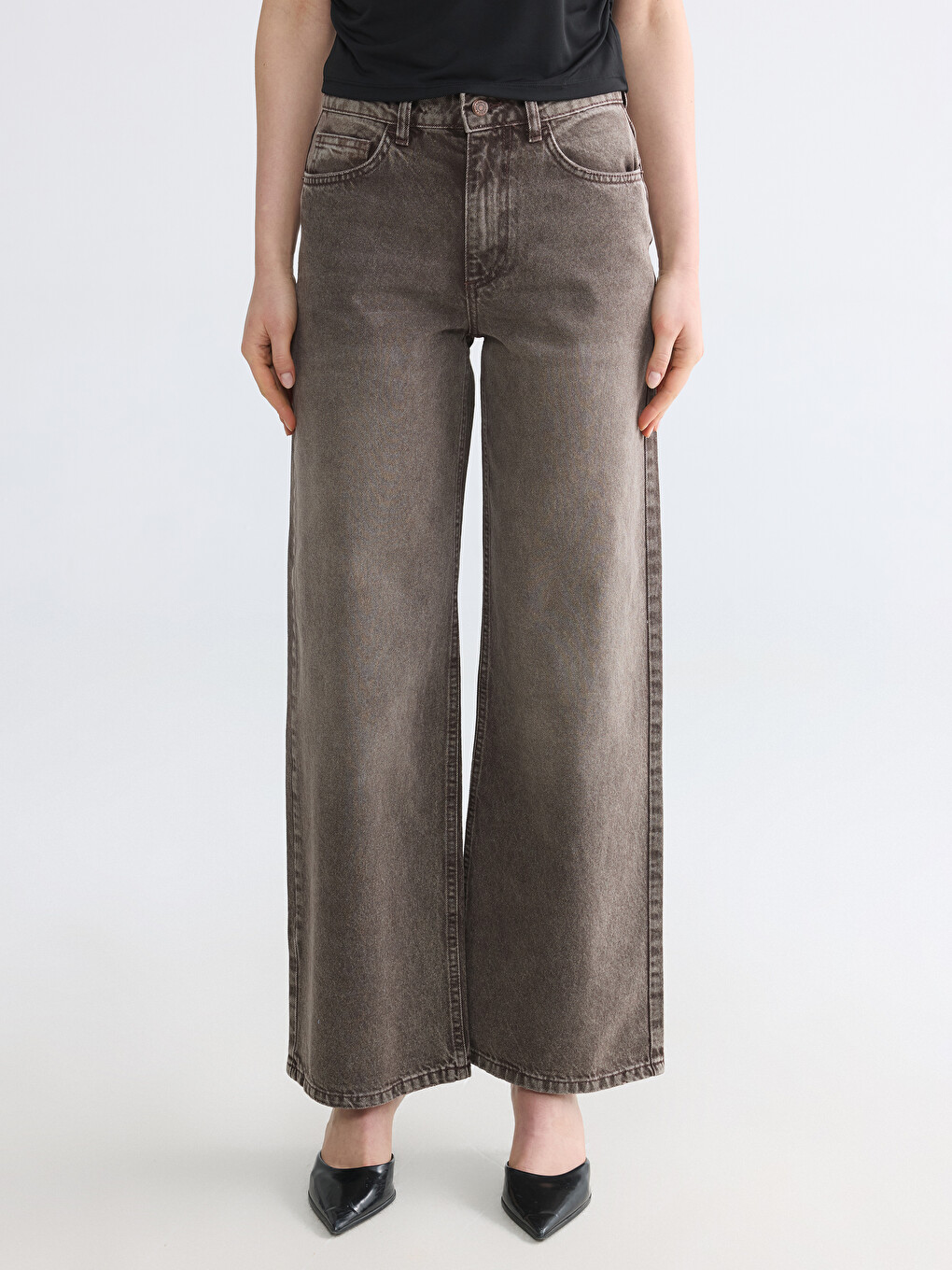 Kahverengi Straight Fit Kadın Jean Pantolon-1