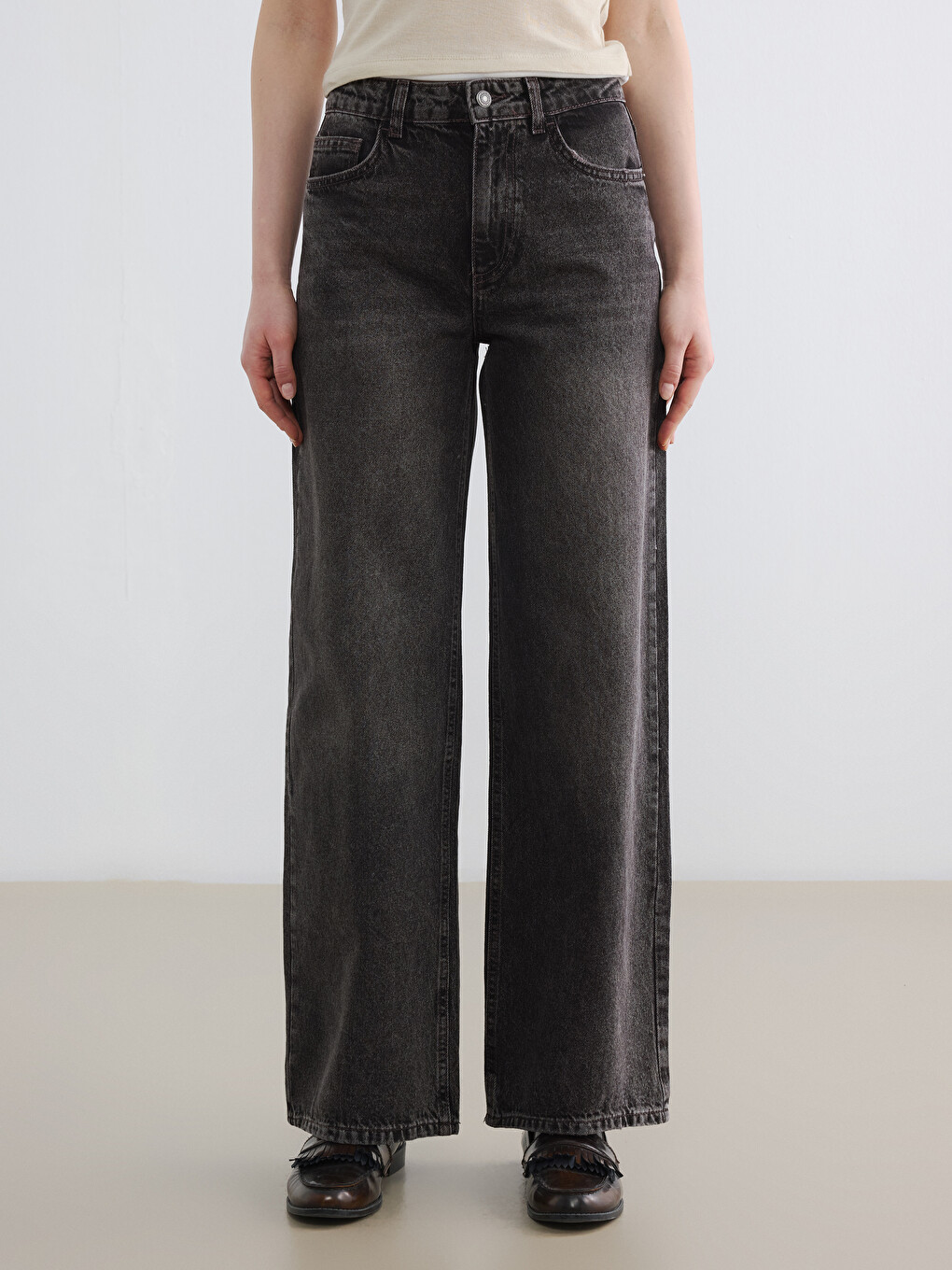 Siyah Yüksek Bel Straight Fit Kadın Jean Pantolon-1