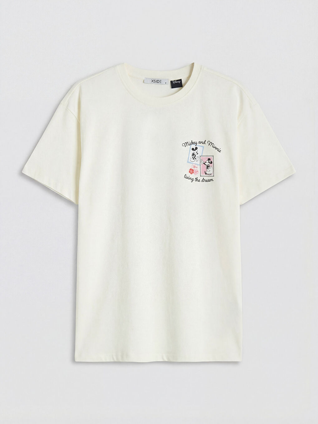 Bej Mickey Mouse Baskılı Kadın Tişört-4