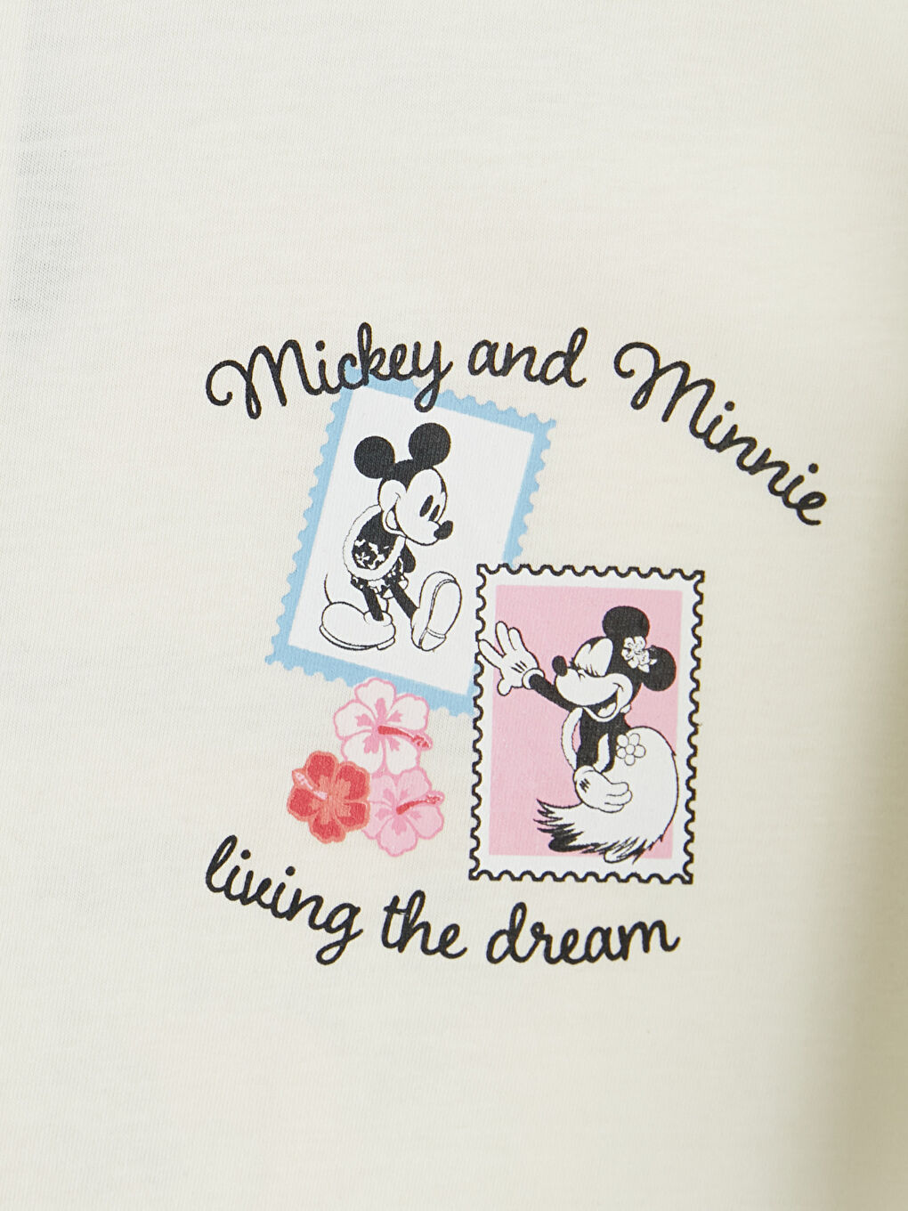 Bej Mickey Mouse Baskılı Kadın Tişört-6