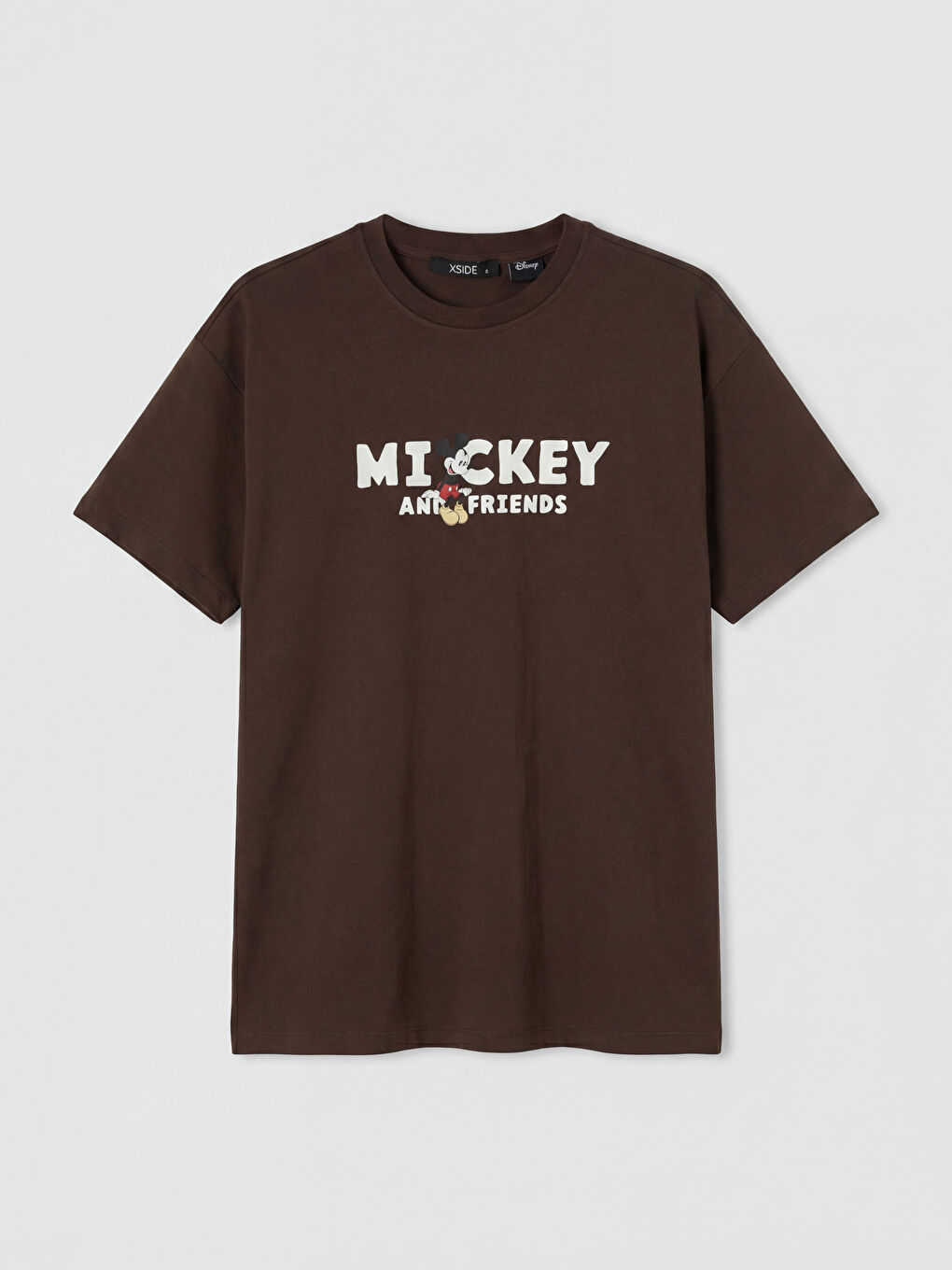 Kahverengi Mickey Mouse Baskılı Kadın Tişört