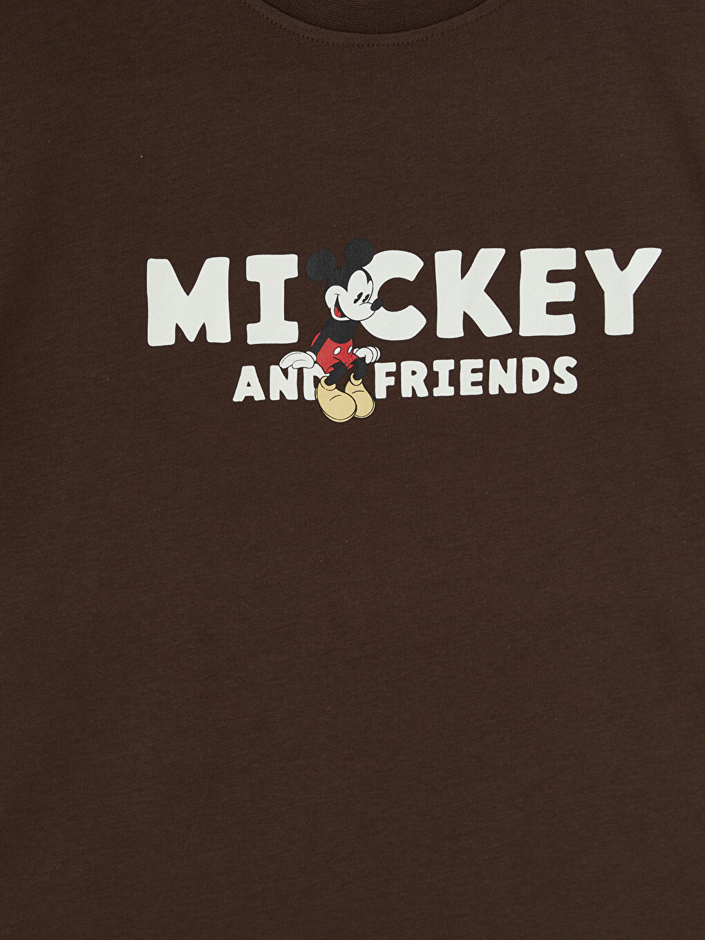 Kahverengi Mickey Mouse Baskılı Kadın Tişört-2