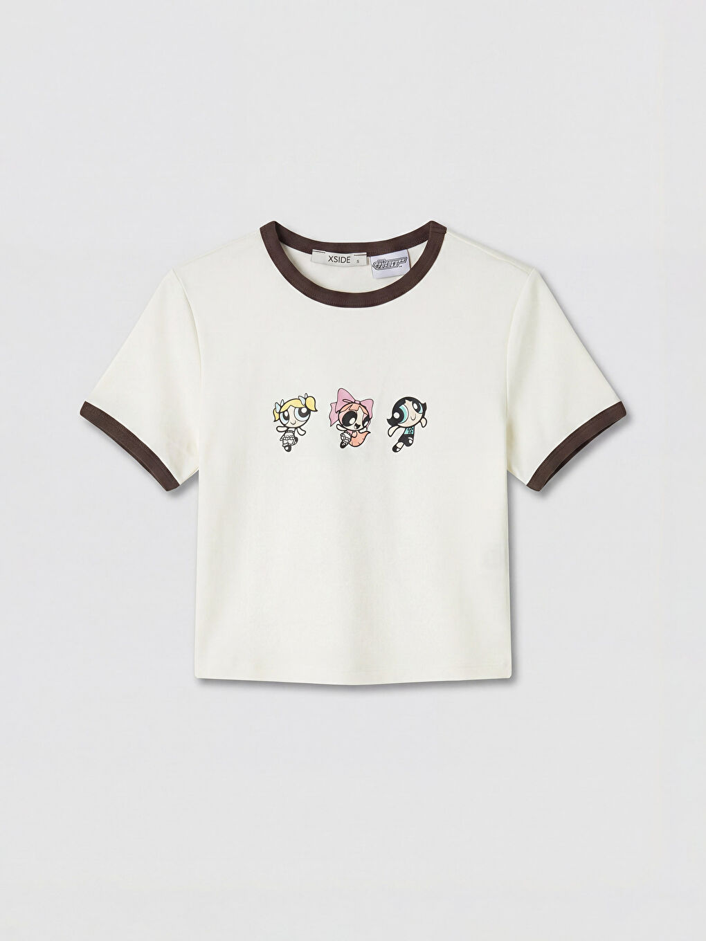 Bej Powerpuff Girls Baskılı Kadın Crop