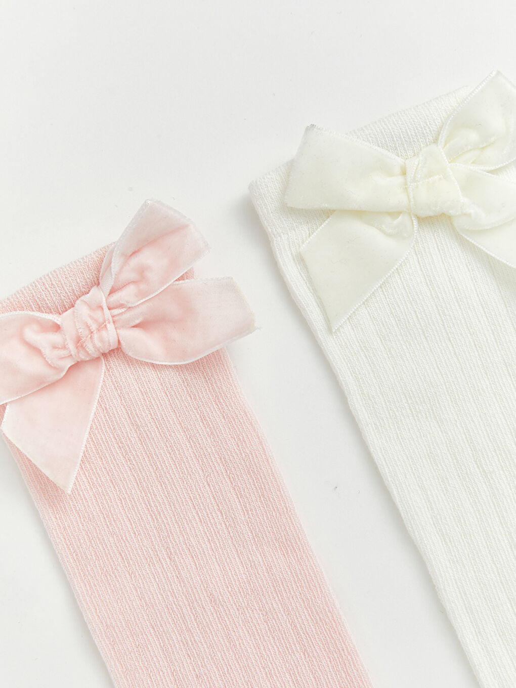 Pembe Fiyonklu Kız Çocuk Diz Altı Çorap 2'li-1