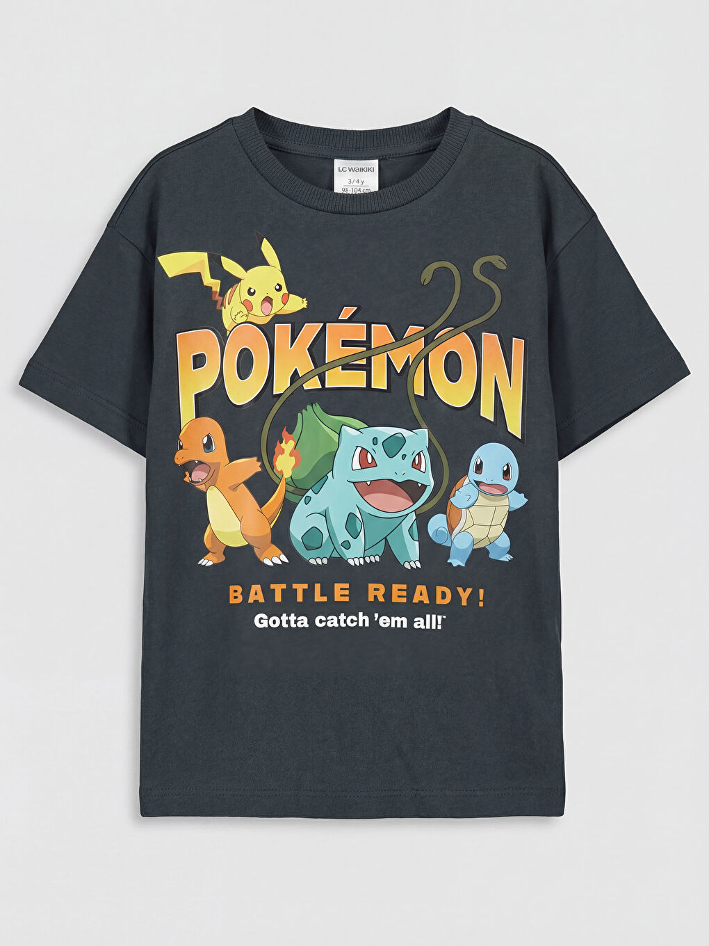 Antrasit Pokemon Baskılı Erkek Çocuk Tişört