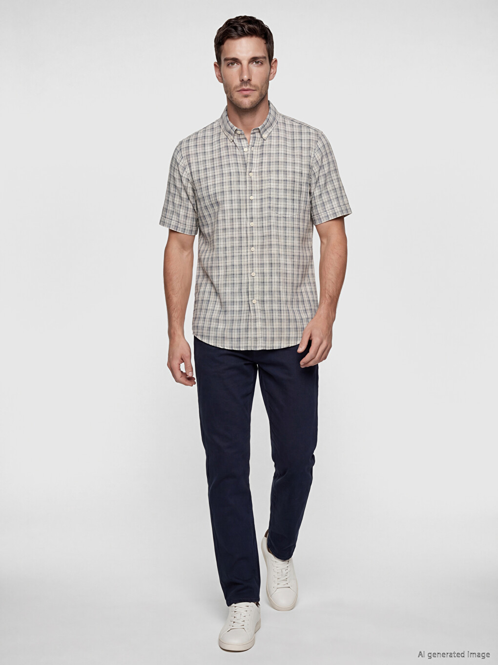 Regular Fit Plaid Poplin Men's Shirt-1