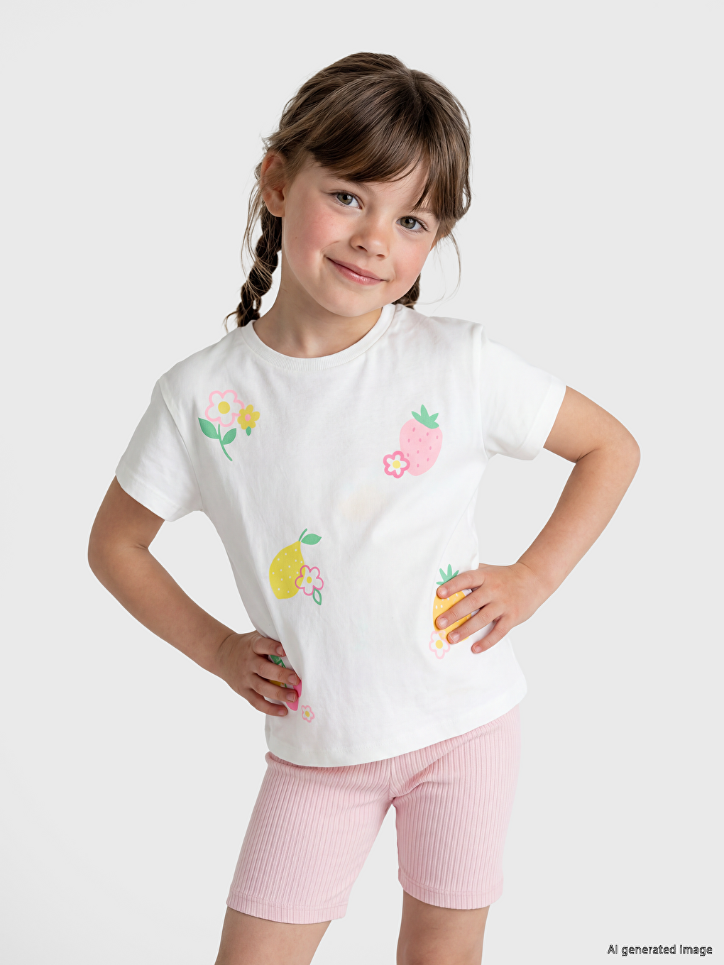 Crew Neck Printed Girls' T-Shirt