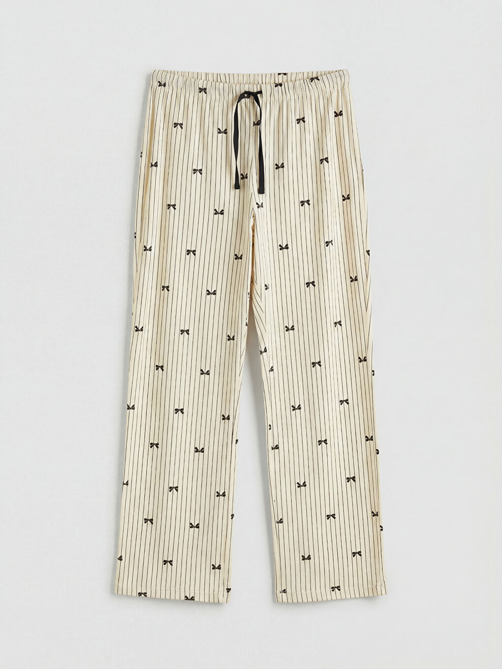 Ekru Beli Lastikli Çizgili Kadın Pijama Altı