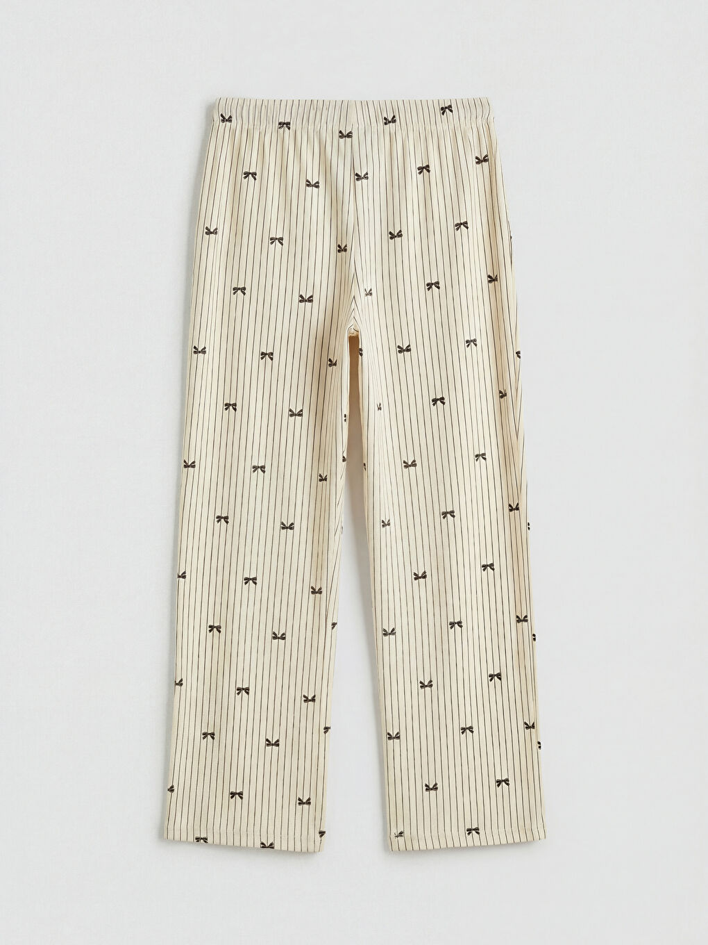 Ekru Beli Lastikli Çizgili Kadın Pijama Altı-1