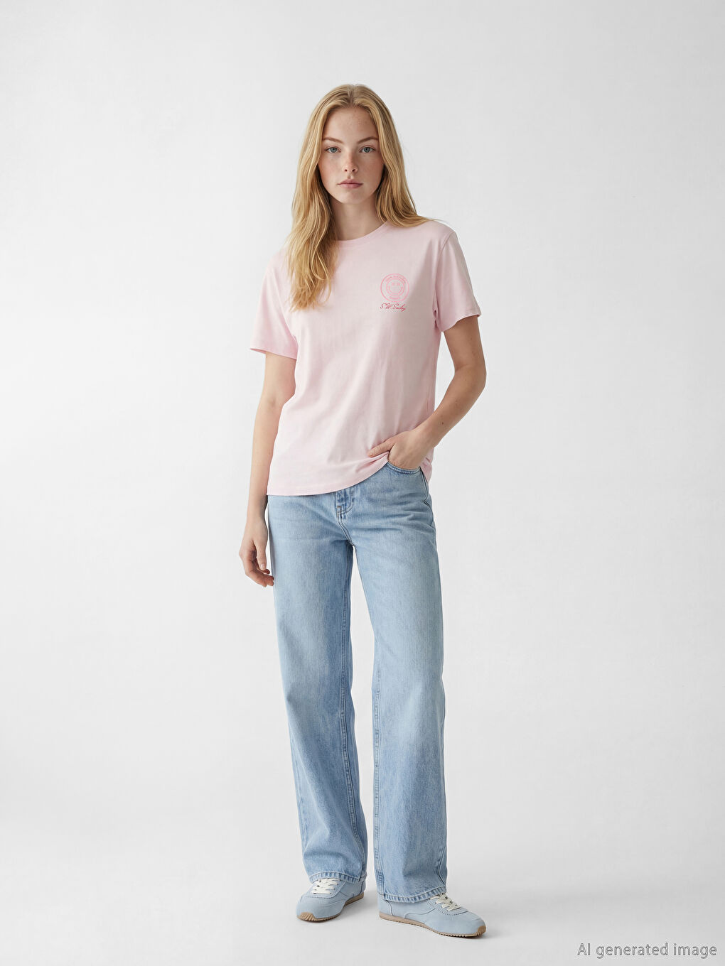 Crew Neck Smiley Printed Women's T-Shirt-1