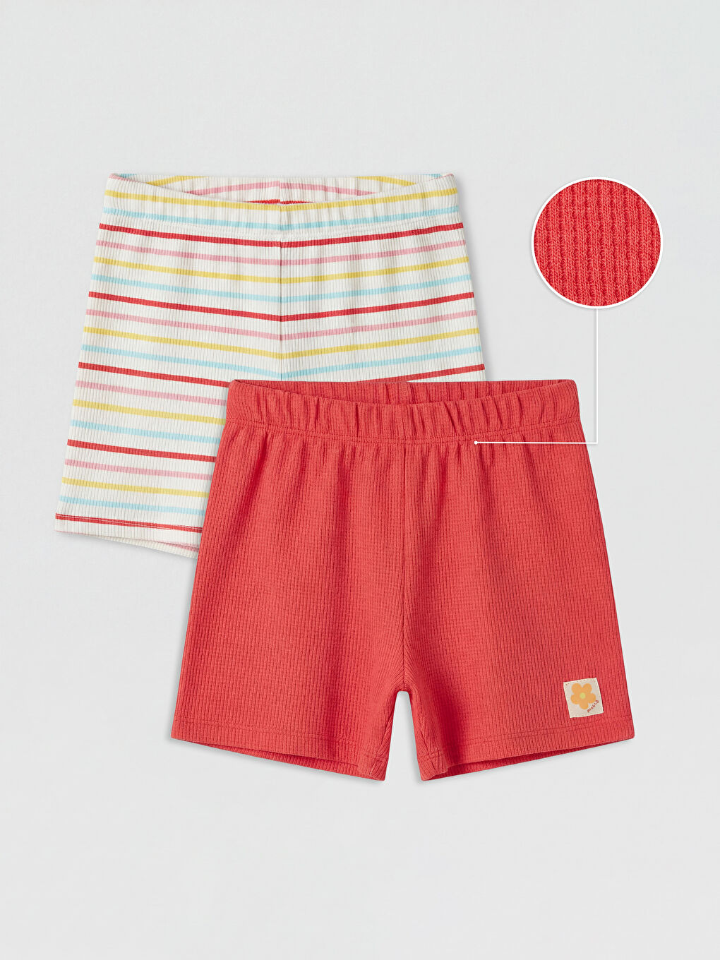 Karışık Kız Çocuk Waffle Kumaş 2'li Şort Seti