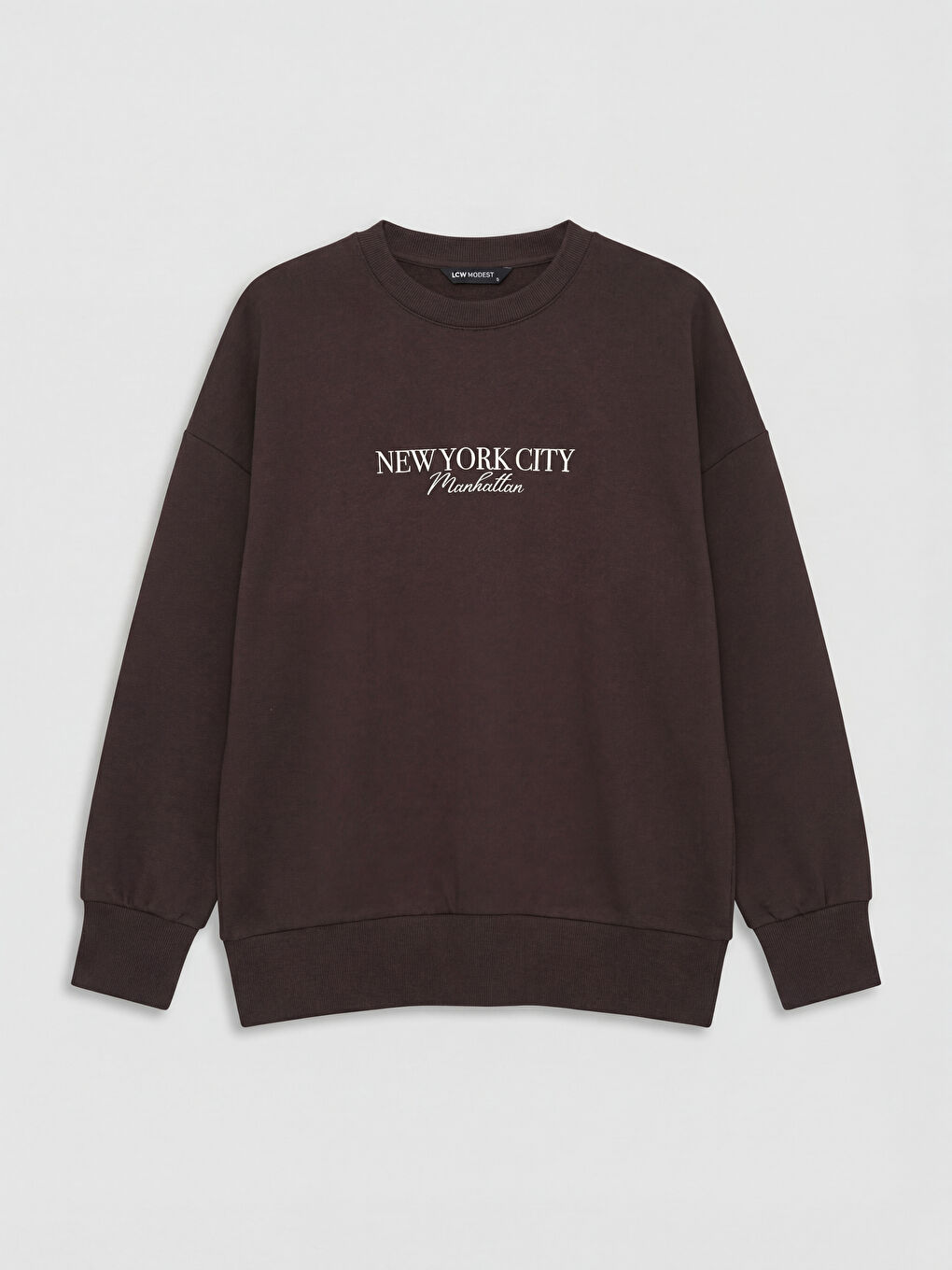 Kahverengi Bisiklet Yaka NYC Baskılı Kadın Sweatshirt Tunik