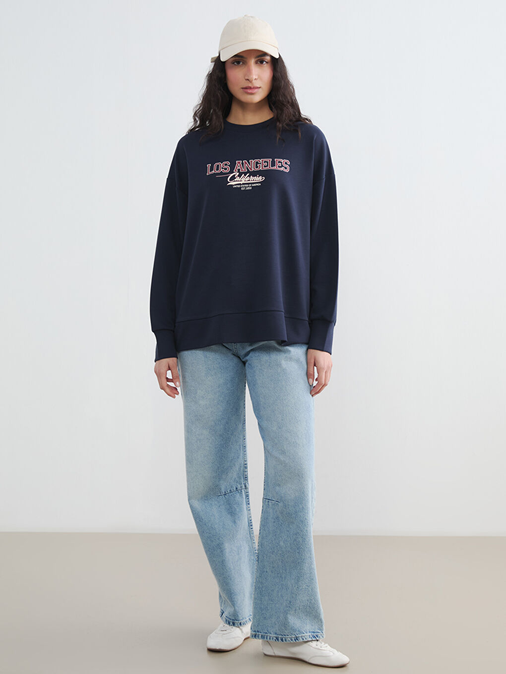 Lacivert Los Angeles Baskılı Kadın Sweatshirt Tunik-1