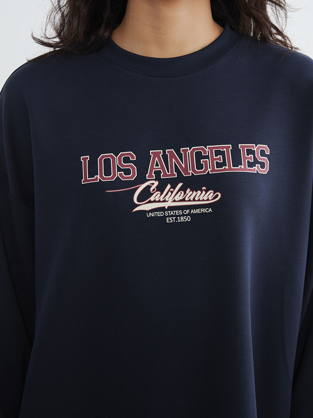 Lacivert Los Angeles Baskılı Kadın Sweatshirt Tunik-2