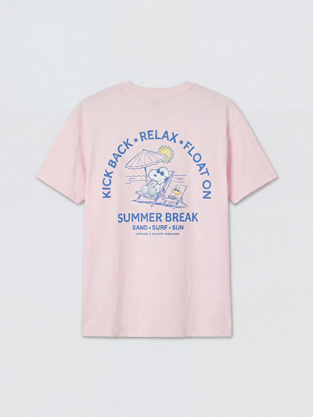 Pembe Bisiklet Yaka Snoopy Baskılı Kadın Tişört-1