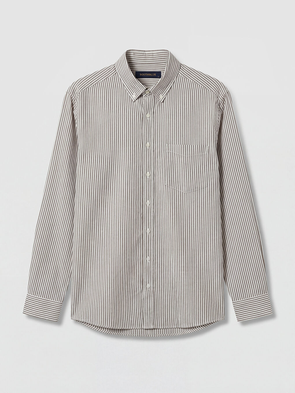 Kahverengi Standart Kalıp Çizgili Oxford Erkek Gömlek